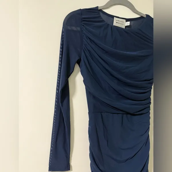 NWT Hello Molly Oceans Secret Long Sleeve Mesh Mini Dress Navy Size S - Image 7