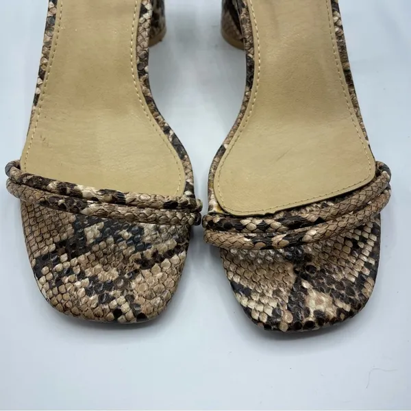 As Seen On Screen Raid Beige Snake Embossed Square Toe Chunky Heel Sandals Womens 36 Faux Leather - Image 10
