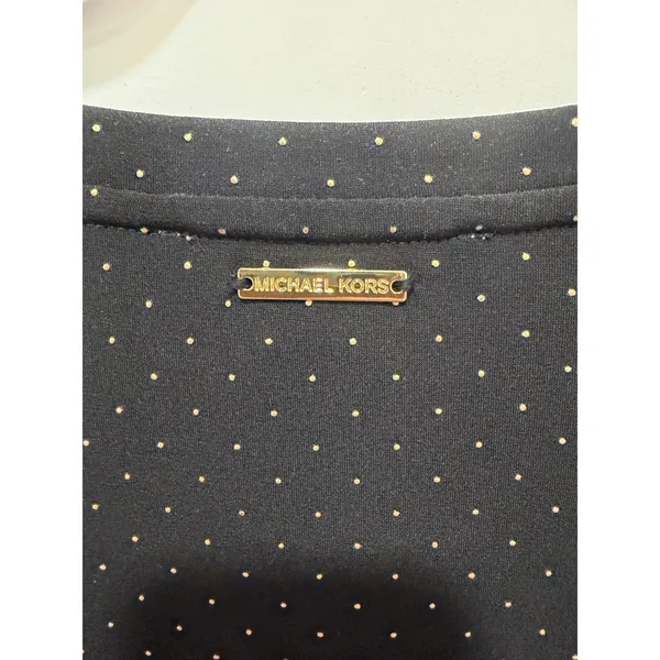 Michael Kors Womens Black Gold Pin Dot Petal Sleeve Top Blouse XL - Image 3