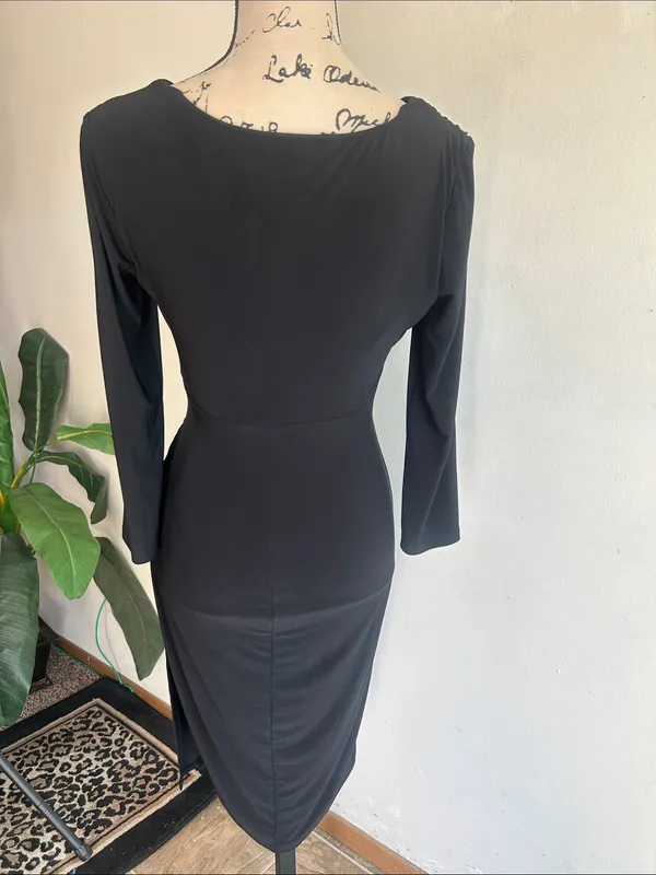 Lauren Ralph Lauren Faux Wrap V-Neck Black Dress Size 4 - Image 10