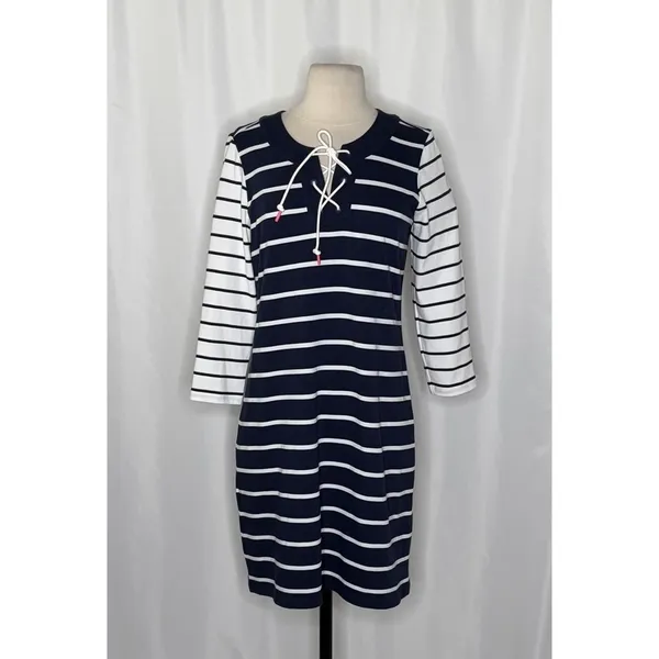 NWT!! TOMMY BAHAMA Floricita Stripe Shift Dress Navy Blue‎ White Stripe X-Small - Image 2
