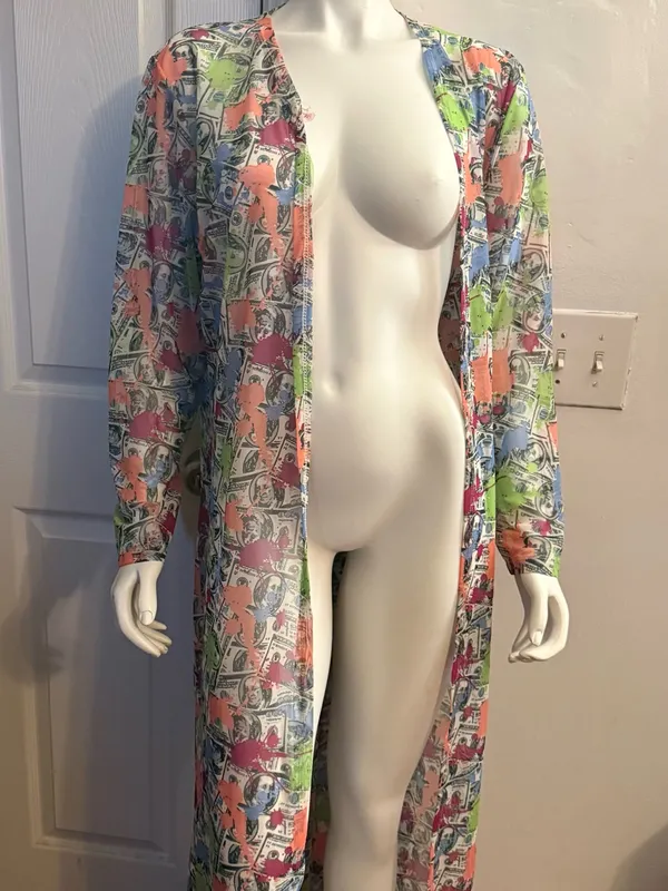 Love Nation Multicolor Sheer Duster Robe - Coral, Lime, Blue, Pink - Image 2