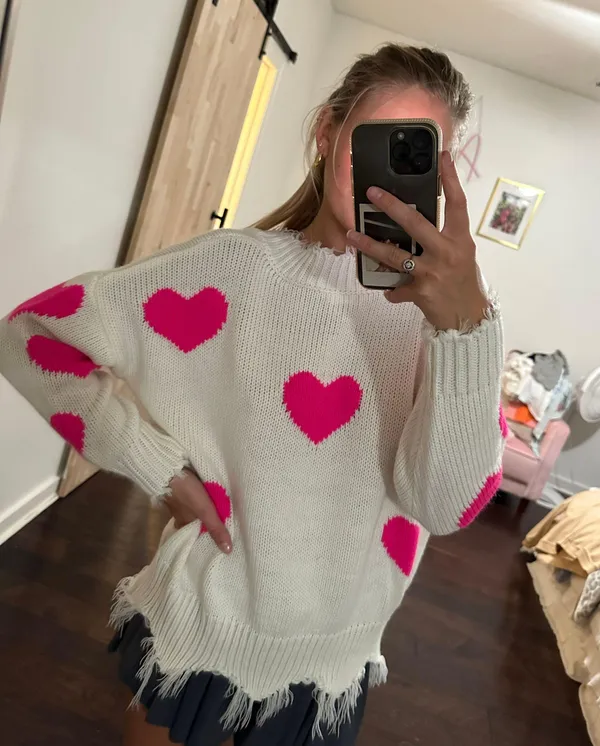 Pink And White Heart Sweater  - Image 3