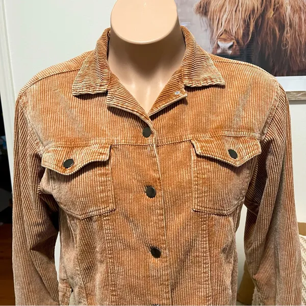 POL Frayed Hem Vintage Inspired Teddy Bear Brown Cropped Corduroy Jacket S - Image 7