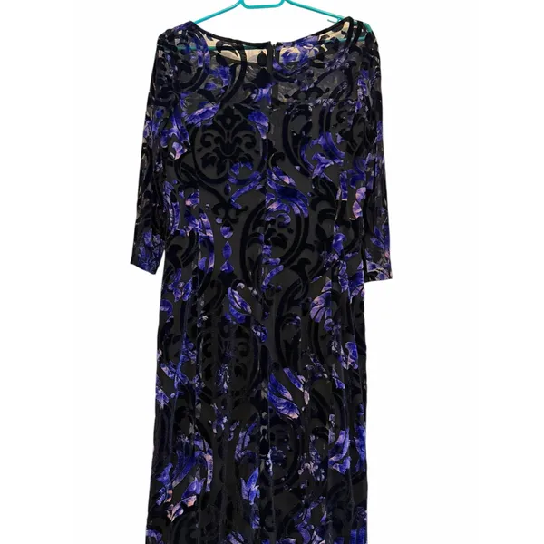 Tahari Arthur S. Levine Floral Velvet Burnout Dress - Size 10 - Image 15