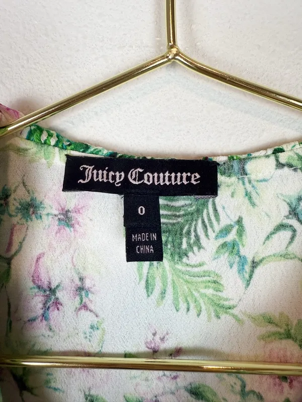 Juicy Couture Allover‎ Floral Wrap Dress Ruffle White Green Pink Size 0 - Image 5