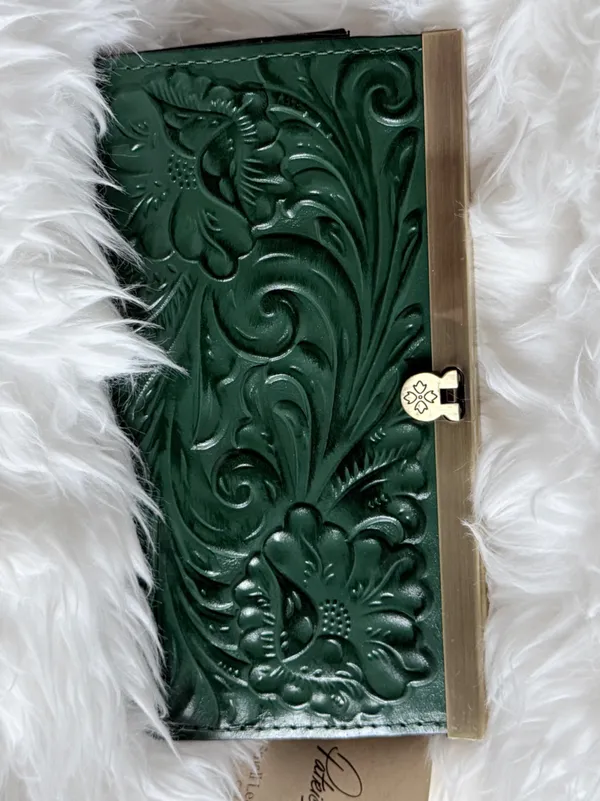 elegant Cauchy Wallet from Patricia Nash green tooled floral-embossed leather. - Image 2