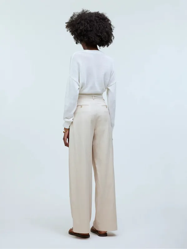 Madewell The Harlow Wide Leg Pants Beige Linen Blend Sailor Waist Size 8 - Image 4