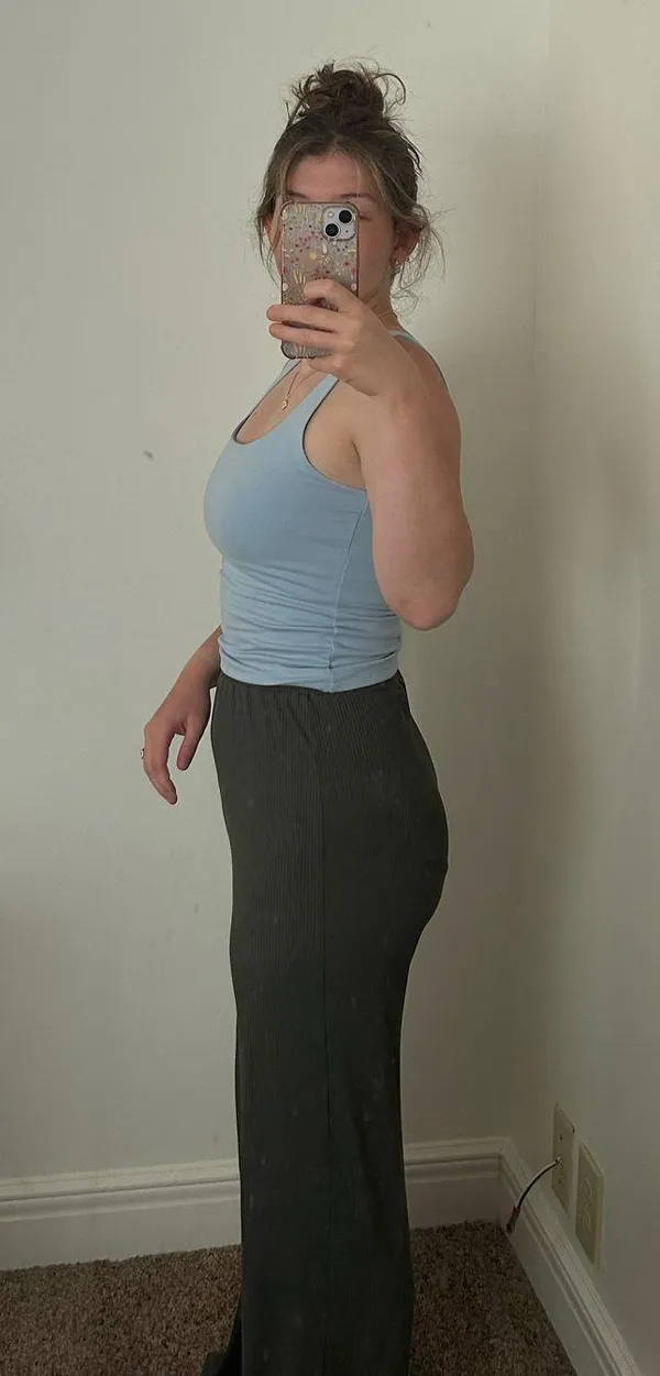 Shein Green Flowy Pants Ribbed Forest Flare - Image 2