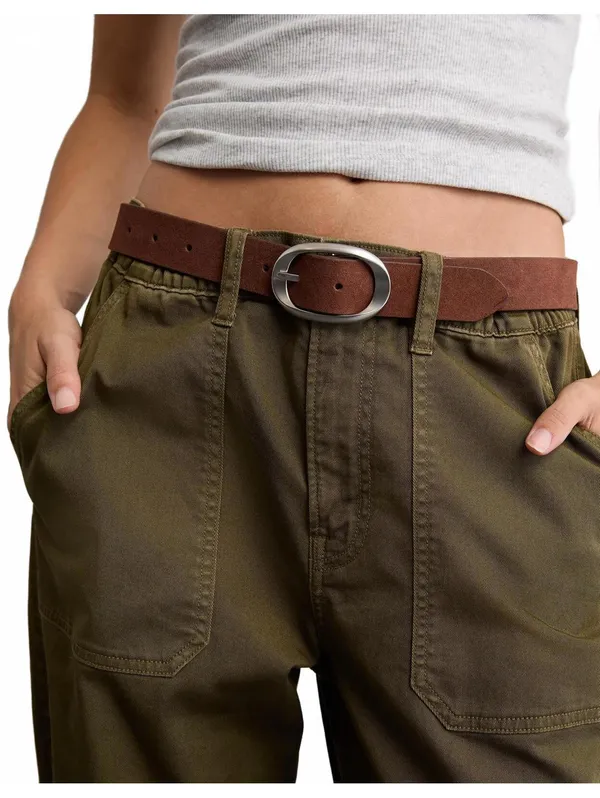 AE Suede Oval Twist-Buckle Belt American Eagle NWT Chocolate Brown Size Medium - Image 2