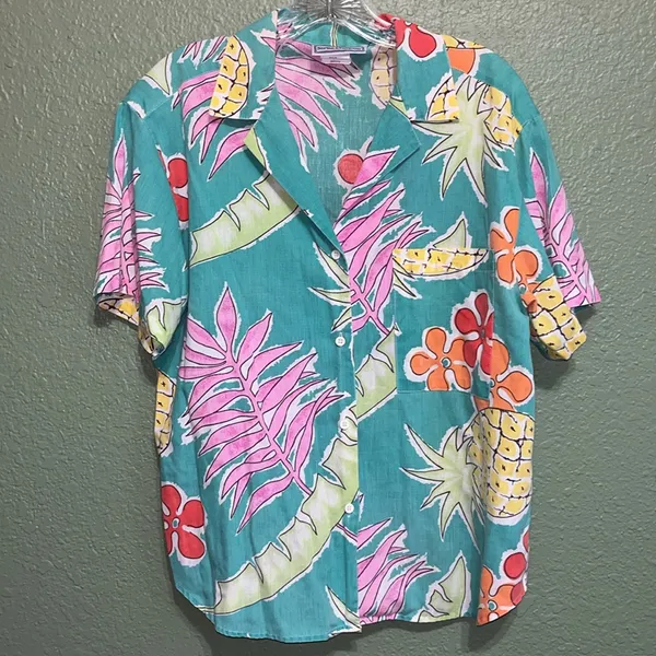 Vintage 80s Hawaiian Tropical Blouse Unisex - Image 6