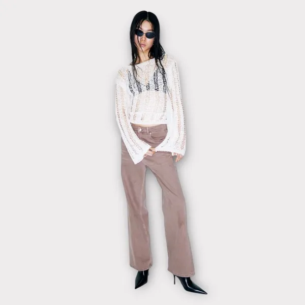 Brown Divided Wide High Jeans - Image 3