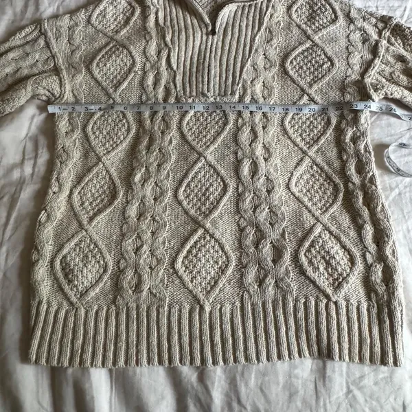 Free People Driftwood Cableknit Polo Sweater in Ivory Size Large - Image 5
