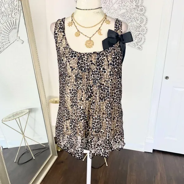 Early 2000's Cheetah Leopard Mesh Bow Babydoll Top S - Image 2