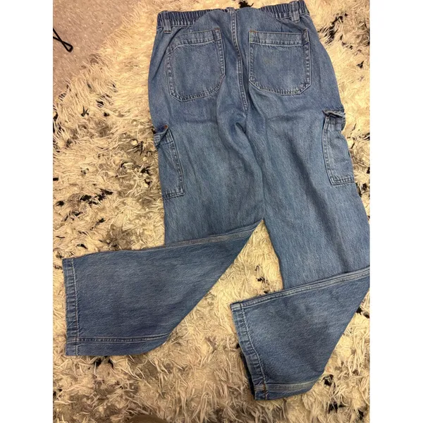 Aeropostale 90s Baggy Cargo Jeans Womens Large Blue Denim Elastic Waist Wide Leg - Image 6