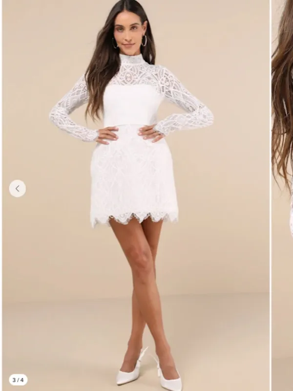 LULU's Bridal Shower Bachelorette Engagement Elegant Lace Sexy Mini Dress - Image 2