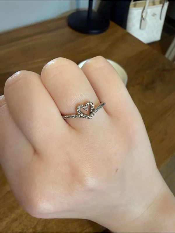 Pandora Sparkling Wishbone Heart Ring in Sterling Silver 925 Size 8.5 - Image 5