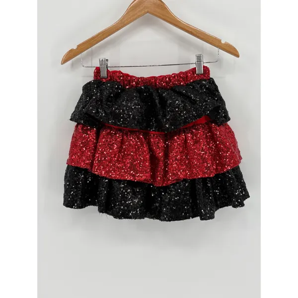 Fantastic Fawn Sequin‎ Tiered Mini Skirt Shorts Red Black Game Day Football NWT - Image 9