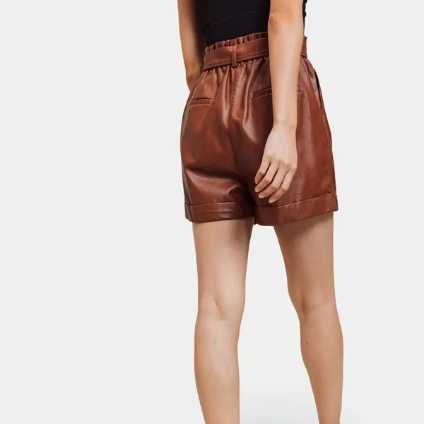 💖 NWT FRNCH Dina‎ Brown Faux Leather Paperbag Shorts - Image 2