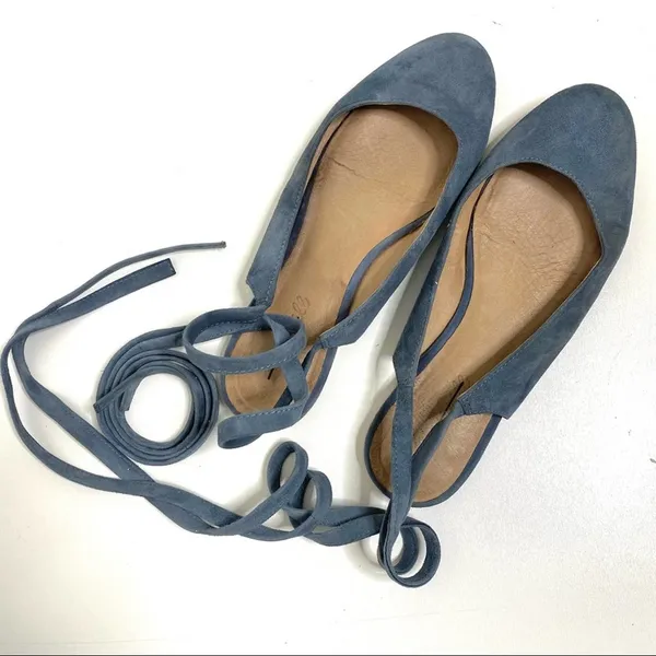 Madewell April Ankle Wrap Blue Suede Ballet Flats - Image 5