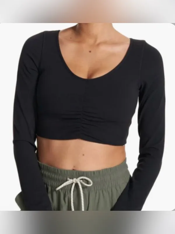 Vuori NWT Long-Sleeve Black Ruched Crop Top Bra Size L - Image 7