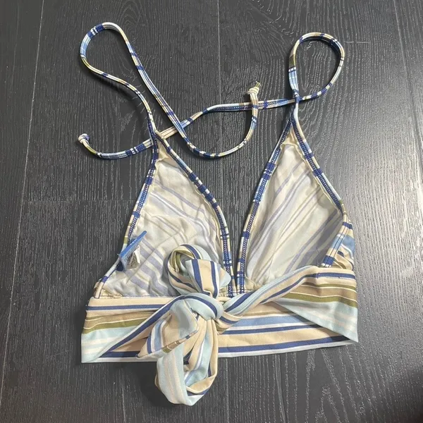 L.E.I. 90s Y2K Swim Top Small Striped Blue‎ White Halter Triangle - Image 2