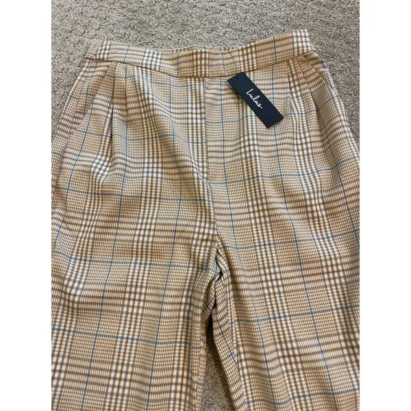 NWT- Lulus Brown & Cream Plaid High Waist Pleat Pants - Image 3