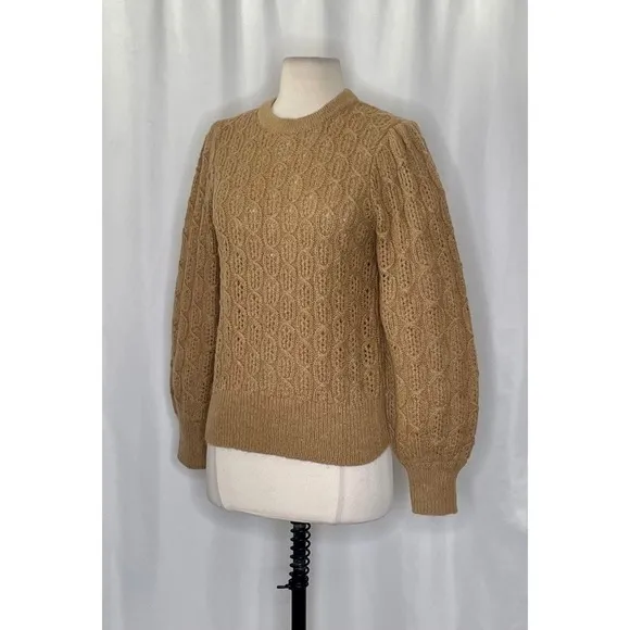 NWT!! J. CREW Balloon Sleeve Cable Knit Sweater Pale‎ Clay Tan Brown X-Small - Image 5