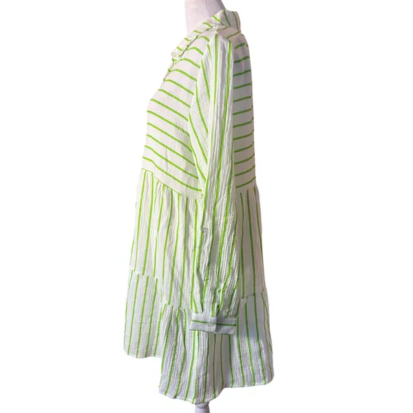 Anne Cole Ibiza Shirt Dress Womens S Lime Green NEW Striped Cotton Cover Up‎ - Image 11