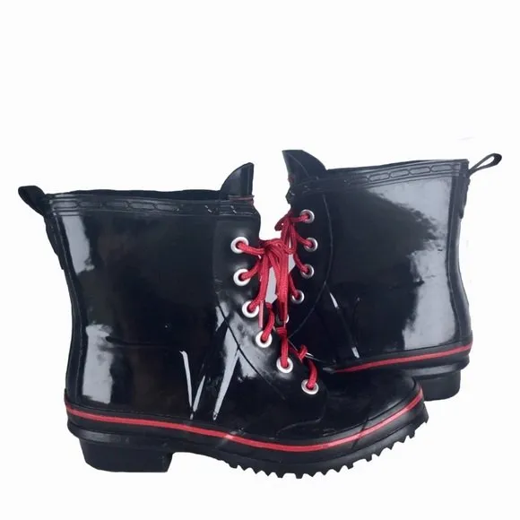 Skechers Womens Lace-Up Waterproof Combat Boots Black Red Ankle Rain Boot Shoes - Image 2