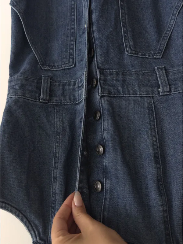 Aerie Denim Kick Flare Overalls XS Blue Wide Leg Adjustable Straps - Image 8