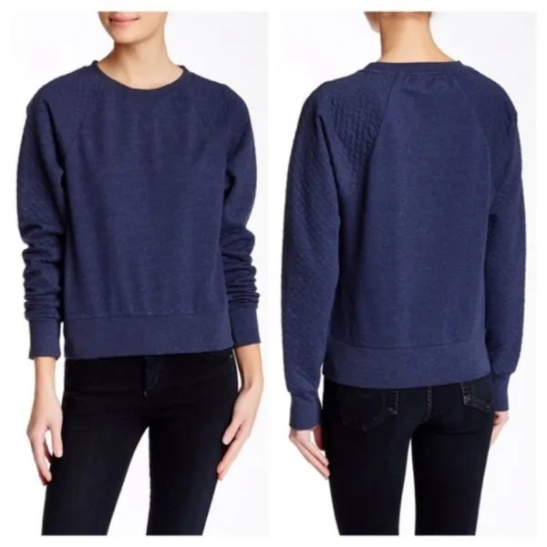 Alternative Terry Quilted Pullover Blue XS S Knit Sweatshirt Crew Neck - Image 4