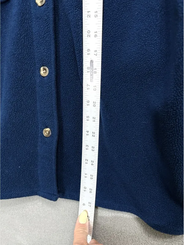 Lands' End Women’s S Blue Fleece Button Front Jacket Collared Pockets Short - Image 5