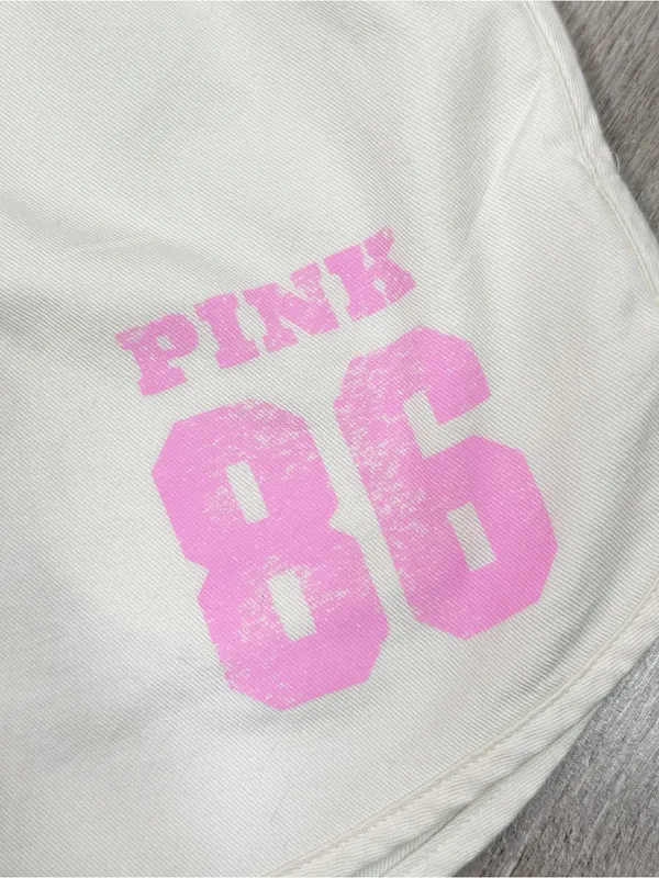 Pink by Victorias Secret Retro‎ Logo Athleisure Jogger Shorts Cream Pink Large - Image 5