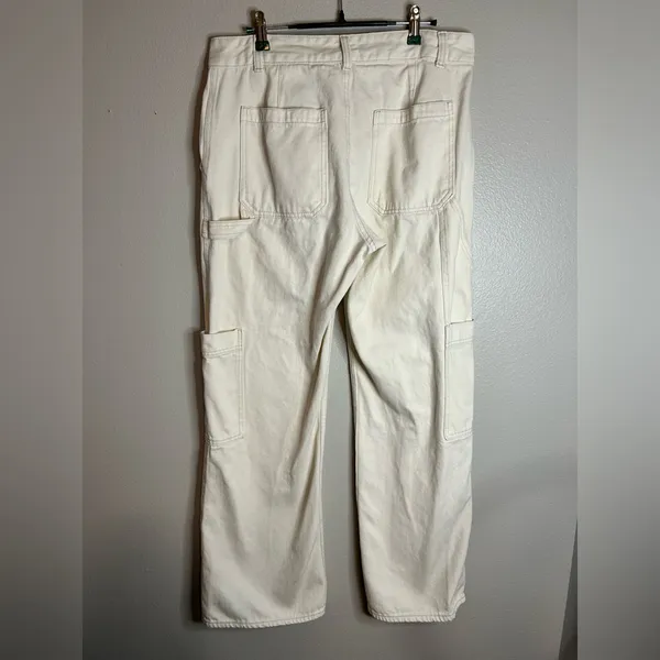 H&M Wide Leg Cream Cargo Pants Size 10 - Image 3