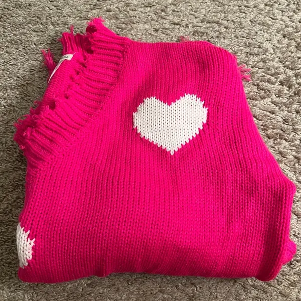 Chic Soul Looking For A Lover Valentines Heart Neon Fuchsia Sweater - size XL/1X - Image 10