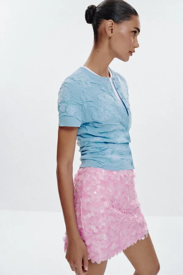 Zara pink Floral Sequin Mini Skirt - Image 3
