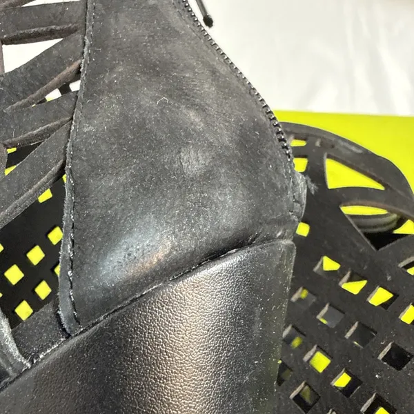 Gianni Bini Pallina Wedge Shoes Womens 7M Black Suede Open Toe 5” Heel In Box - Image 15