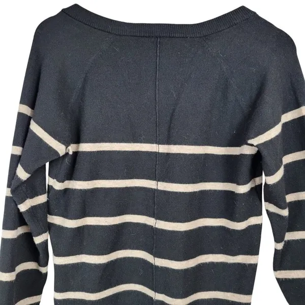 Bobeau Womens‎ Sweater Black Beige Stripe V Neck Long Sleeve Size S - Image 4