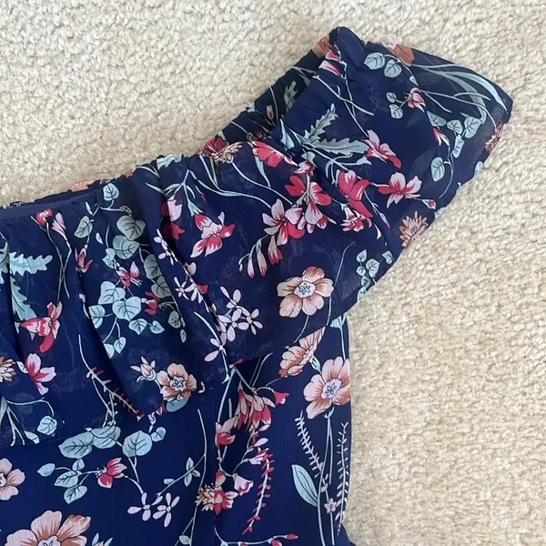 Like New Lulus My Favorite Floral Print Navy Blue Mini Dress in Women's Small - Image 6