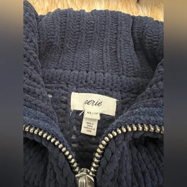 Aerie Cable Car ¼ Zip Sweater Navy Blue Oversized Knit Pullover Size XS NWOT - Image 6