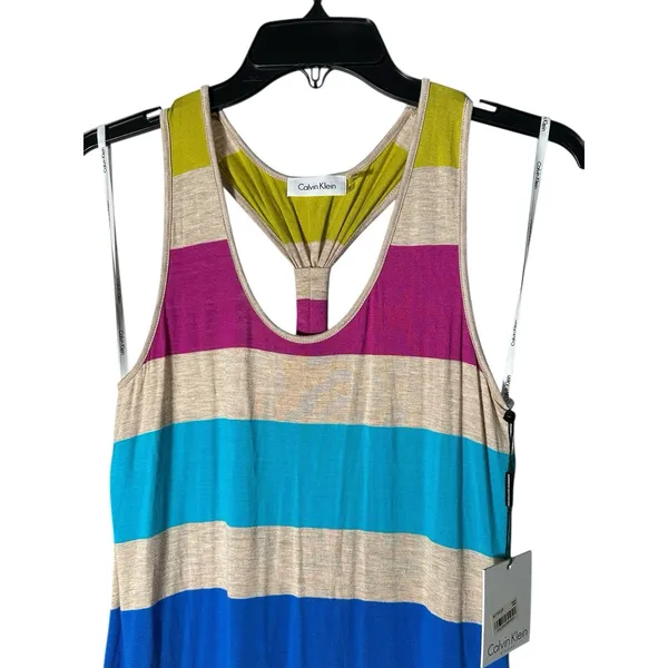 Calvin Klein Women's 8 Multicolor Scoop Neck Racerback Striped Maxi‎ Dress #Y6-1 - Image 3