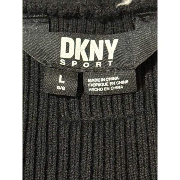 DKNY Medium Black Ribbed Henley Long Sleeve Bodysuit Snap Front - Image 5