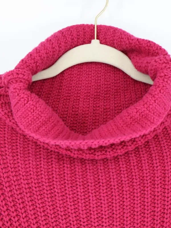 Free People Oversized Cowl Neck Sweater Fuchsia Pink Chunky Knit Slouchy Medium - Image 4