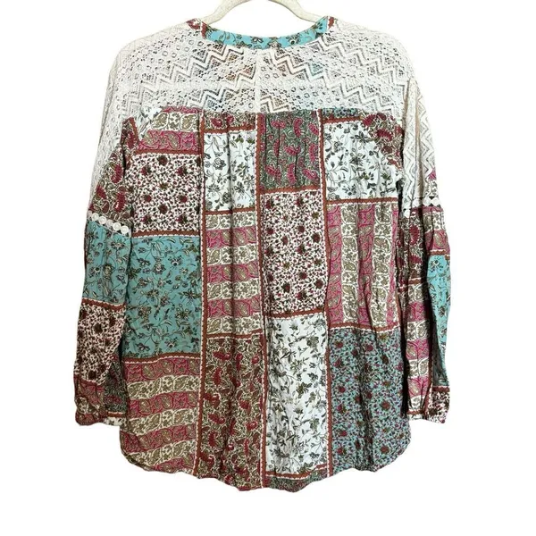 UMGEE Top Womens Medium Multicolor Patchwork Boho Print Blouse Ladies - Image 6