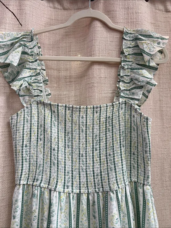 Blu Pepper Stripe Floral Pattern Smocked Tiered Midi Dress Last One Size Large - Image 7