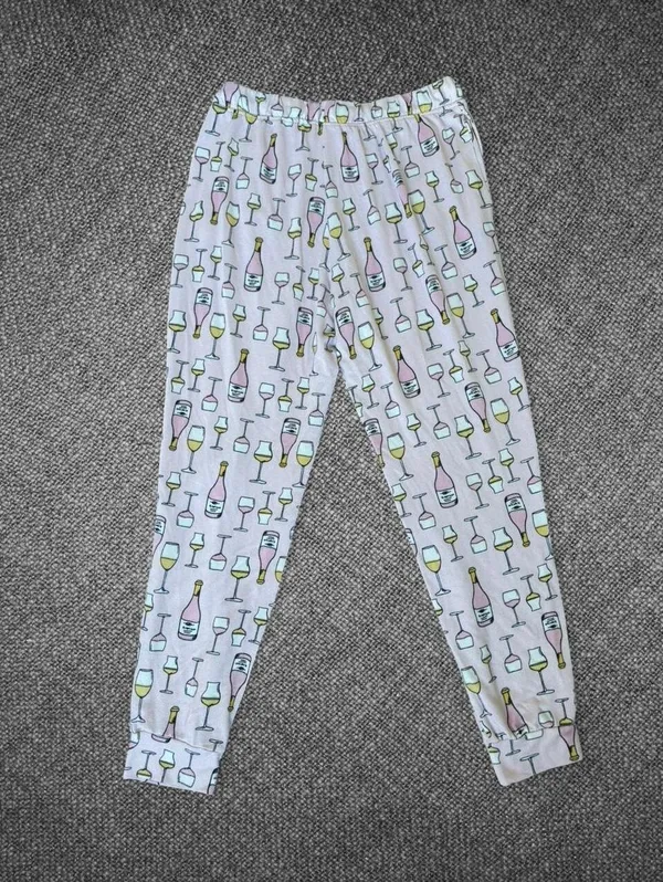 Pink Wine Print Pajama Jogger Pants Size M - Image 7