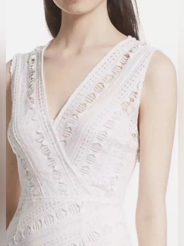 Anthropologie Tracy Reese Size 14 Mariposa White Lace Asymmetrical Midi Dress - Image 3