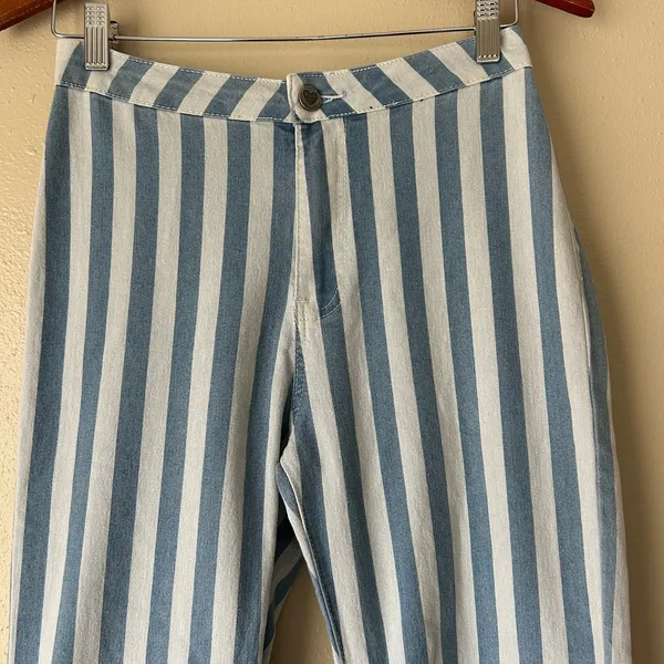 Buddy Love Blue and White Jojo High Waist Stripe Flare Jeans Size 28 - Image 6