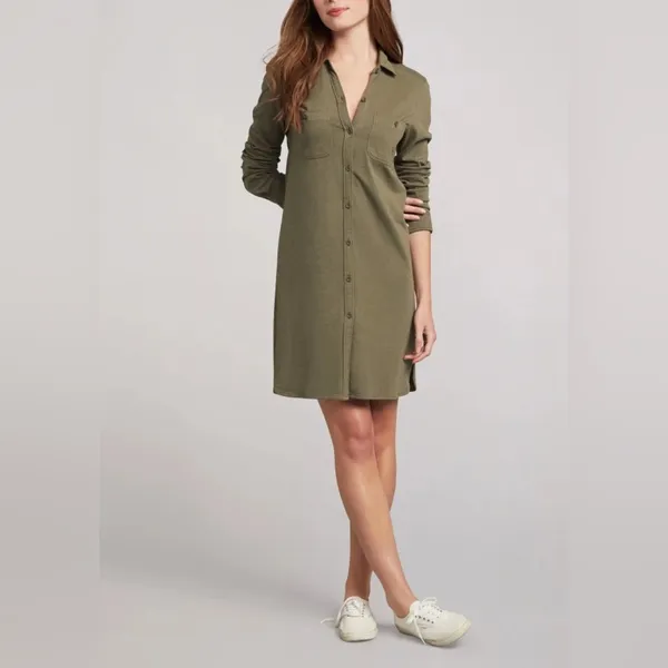 NWT FAHERTY Knit Seasons Dress Long‎ Sleeve Midi Olive Medium - Image 2